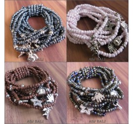 bali designs charms bracelet stretch glass beads