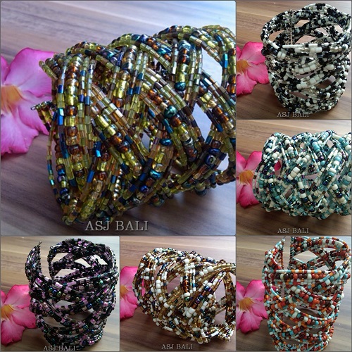 bali large size handmade cuff beads glass bracelet