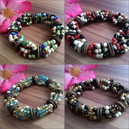 ethnic beads with wood bracelet stretch bali