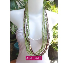 bali necklace long strand green beads with charms