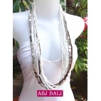 bali necklace long strand white beads with charms