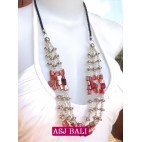 3strand beads shells charm necklace red designs