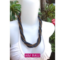 two color bead wrapted necklace short grey