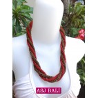 two color bead wrapted necklace short red color