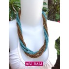 two color bead wrapt necklace short turquoise color