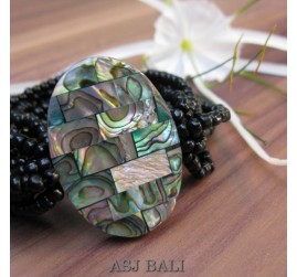 bracelets beads seashells stretch abalone oval