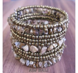 handmade bracelet beads cuff link stone golden