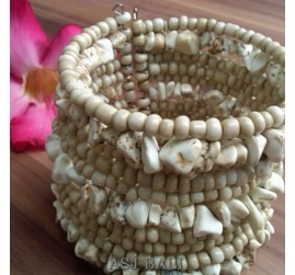 handmade bracelet beads cuff link stone beige