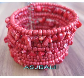 handmade bracelet beads cuff link stone red