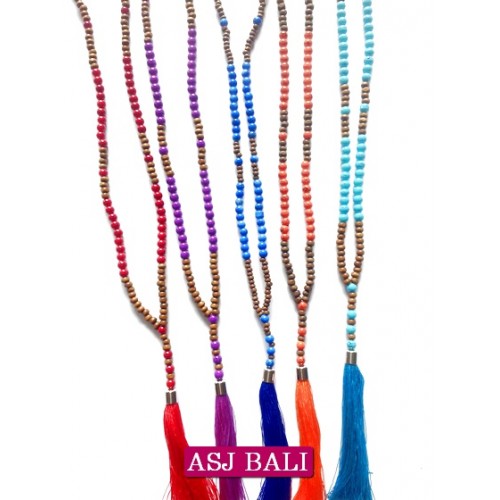 5color natural tassel necklaces beads with wood