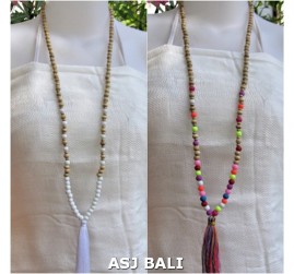 organic wooden beads tassels pendant necklaces