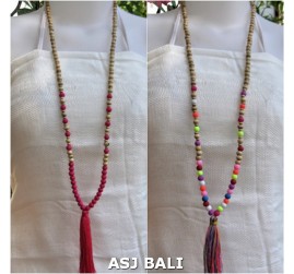 organic wooden beads tassels pendant necklaces 