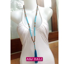 two color beads tassels turquoise with wood natural