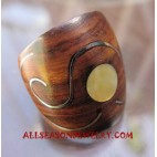 Wooden Hand Carved Ring with SeaShell Steel