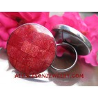 Red Coral Finger Ring Stainless Steel Handmade Bali