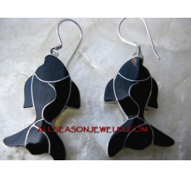 Black Fish Silver Earring