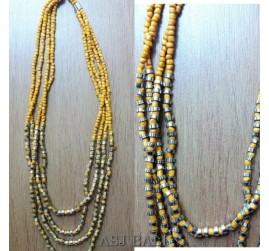 beads necklaces 4strand handmade mono color yellow