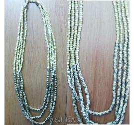 beige color beads necklaces 4strand with steels
