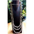 triple strands long beads necklaces silver balls accessories