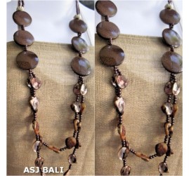 double long strand necklaces shells bead wood brown color