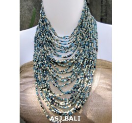 fashion necklace blue mix beads multiple strand design