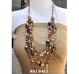 multi strand necklaces beads with wooden painting brown 