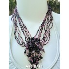stone pendant beads necklaces mix color strand black pink