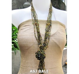 women necklaces beads single pendant flower beaded green