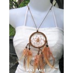 feather dream catcher pendant necklaces brown with suede leather