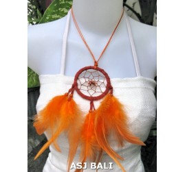 feather dream catcher pendant necklaces orange suede leather