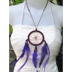 feather dream catcher pendant necklaces purple suede leather