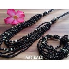 necklaces bracelet set of beads stone multiple strand black