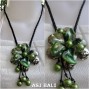flowers shells necklaces green pendant leather strings
