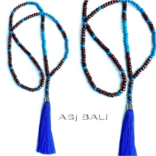 bali women tassels necklaces design with wood beads pendant