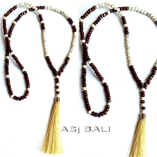 balinese design necklaces tassels pendant wooden natural
