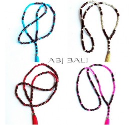four color wooden beaded necklaces tassels balinese design 