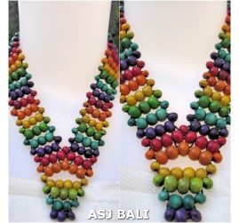 wooden bead necklaces rainbow color wrapted