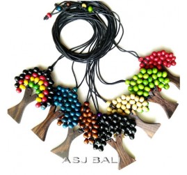 all color wooden beads necklaces palm tree with leather strings