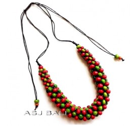 bali wooden beads color necklaces leather strings wired 