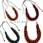 four color wooden beads necklaces leather strings ethnic handmade
