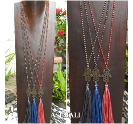 3color tassels necklace pendant hamsa prayer budha handmade style