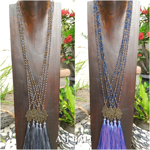 crystal beads single layer hamsa hand necklaces tassels pendant 