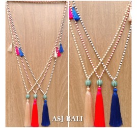 bali stone necklace pendant handmade tassels ball caps 3color