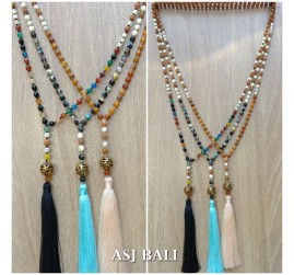 glass beads agate mix rudraksha mala stone tassels necklace fashion 3color