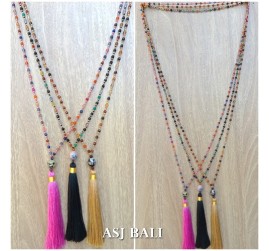 ceramic beads mix color tassels necklaces pendant single layer 3colors