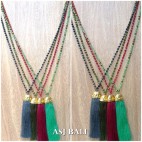 pineapple golden bronze caps tassels pendant necklace crystal beads bali