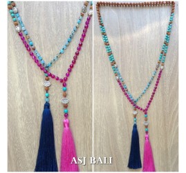stone beads agate mix turquoise rudraksha elegant design tassels pendant