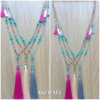 tassels necklace handmade bead strand crystal stone turquoise 3color