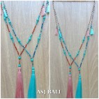 tassels necklace handmade strand beads crystal stone turquoise