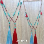 tassels necklace strand beads crystal stone turquoise 2color bali